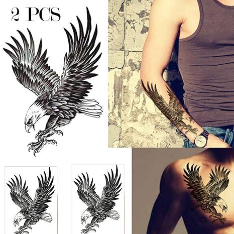 2 Pcs Eagle Tattoo Sticker Waterproof Temporary Tattoo Body Sexy Art Sticker Sweat Proof Men and Women (Black)