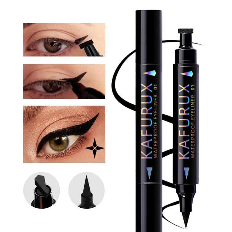 2 in 1 Double-ended Winged Cat Eye Stamp & Felt-tip Eyeliner Pen for Christmas Gift, 1 Count Waterproof Long Lasting Eyeliner, Eye Makeup Tool for Women