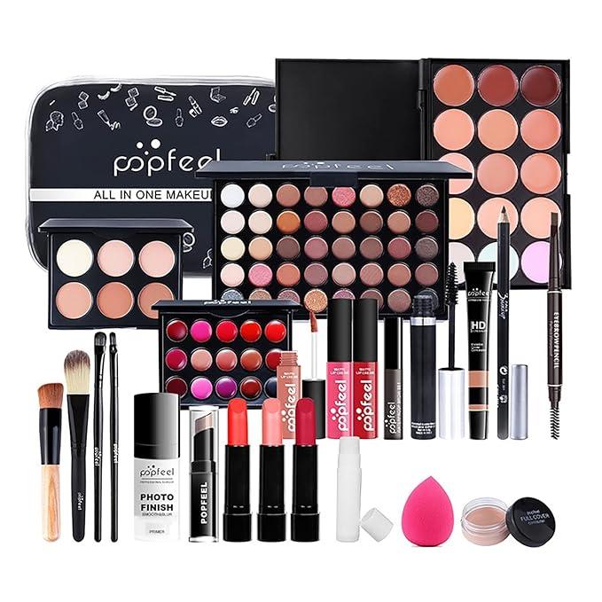 All in One Makeup Gift Kit, Include Makeup Brush Set, Eyeshadow Palette, Lip Gloss Set, Lipstick, Blush, Foundation, Concealer, Mascara,