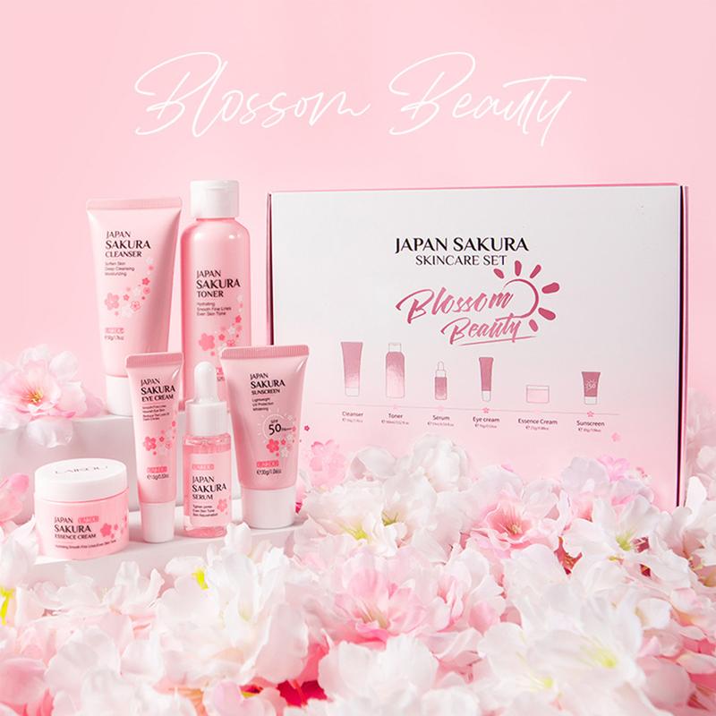 Skin Care Set JAPAN SAKURA Women Beauty Gift Sets Skin Care Kit with Cleanser,  Toner, Lotion, Serum, Eye Cream, Face Cream Travel Kit for Women Teen Girls Mom  Daughter TSA-friendly Sizes 6pcs facial sheet moisturizer Skin Repair Comfort