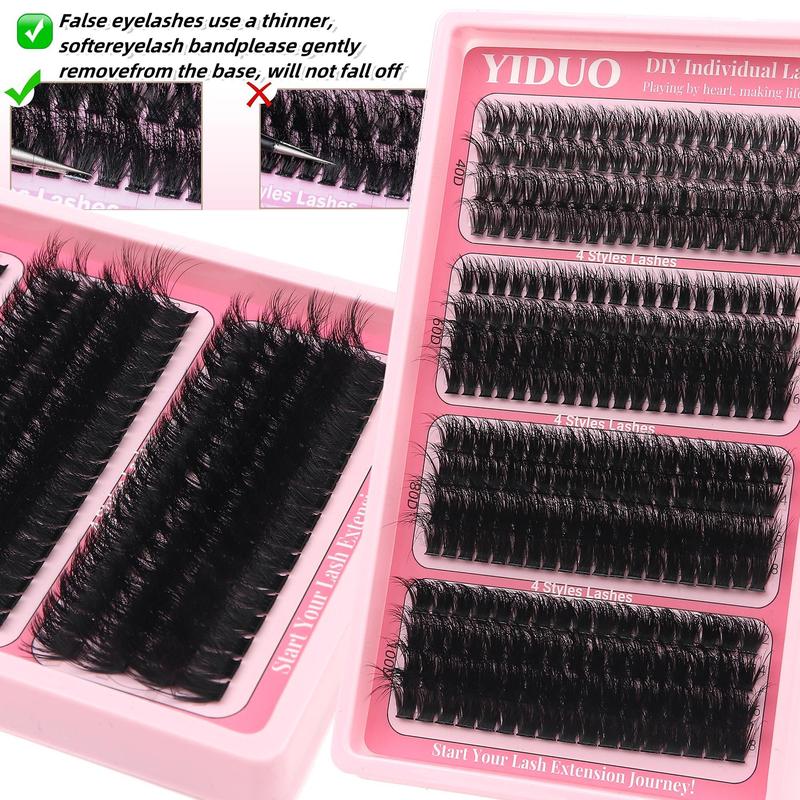 Fluffy False Eyelashes Kit, 4 Styles 10-18mm Individual Eyelashes Extensions Kit with Lash Bond & Lash Remover & Lash Applicator & Eye Makeup Brush, Christmas Gift