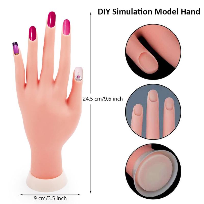 Practice Hand for  Nails, Mannequin Hands for Nails Practice,   Hand Manicure, Flexible Bendable  Hand with 100 count  Tips,Painting Pen, Clay and  Rhinestones