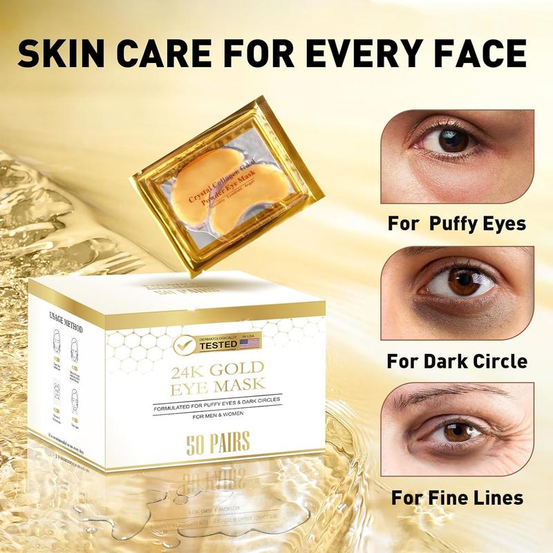 Under Eye Patches (50 Pairs) - 24K Gold Eye Patches for Puffy Eyes, Dark Circles, Eye Bags and Wrinkles, Collagen Skin Care Products, Beauty & Personal Care Comfort