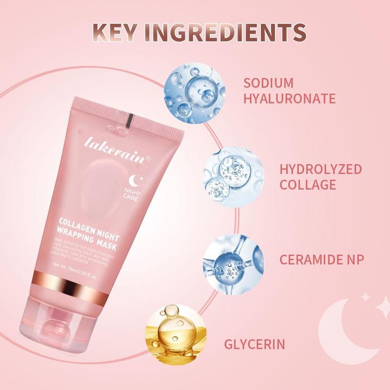 Collagen Overnight Mask with Brush, Moisturizing & Firming Facial Mask, Hydrating Facial Skin Care Product for Women & Men