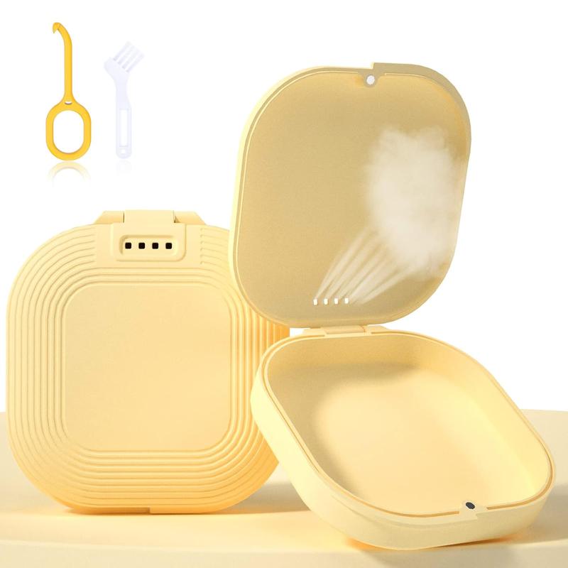 Retainer Case, Slim Aligner Case with Vent Holes, Compatible with Invisalign,  Cute Retainer Case with Retainer Removal Tool and Brush, Yellow