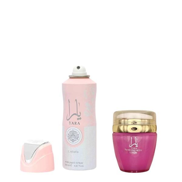 Lattafa & Ard Al Zaafaran Perfumes | Yara Body Spray + Hand & Body Lotion Bundle | Body Spray 200ml | Lotion (1.5 oz) | Fruity - Floral