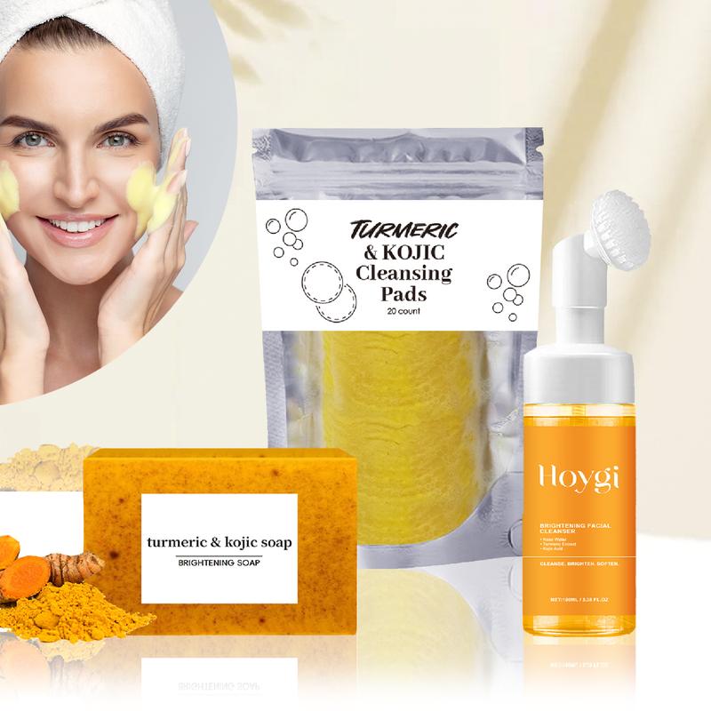 3pcs Turmeric Cleansing Set Cleansing Mousse Soap Cleansing Pads - Made with Natural and Organic Ingredients Gentle Facial Care For All Skin Skin Care Comforting Moisturizing Daily Skin Care