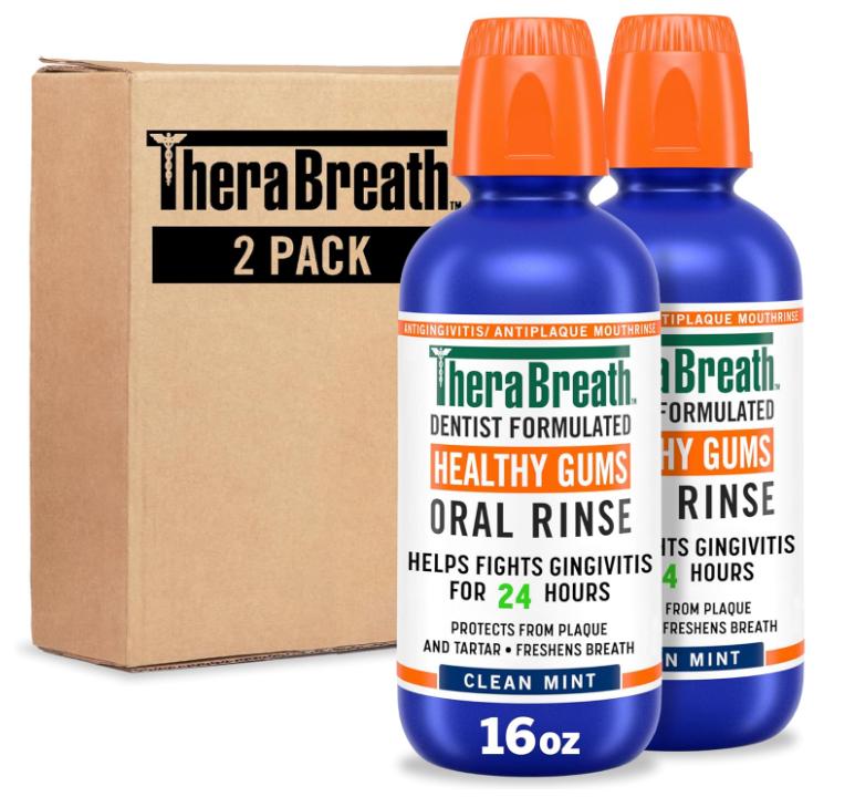 TheraBreath Healthy Gums Mouthwash Clean Mint, Antigingivitis, Dentist Formulated, 16 Fl Oz (2-Pack) Oral Restore