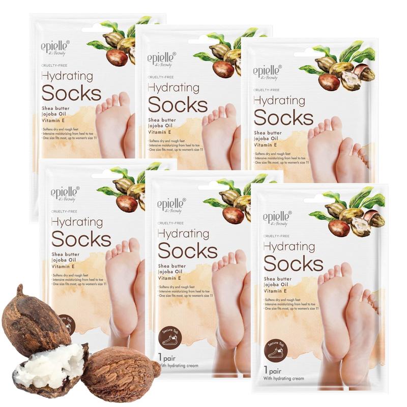 Hydrating Foot Masks (Socks 6pk) | For Cracked Feet, Dry Heels, Toes & Calluses | Shea Butter, Jojoba Oil, Vitamin E | Korean Skincare