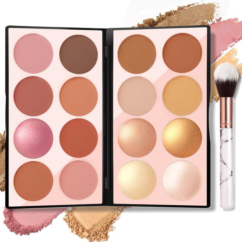 Professional Facial Beauty Makeup Blushes Set - 16 Colors Blush Contour Highlighter Palette with Brush