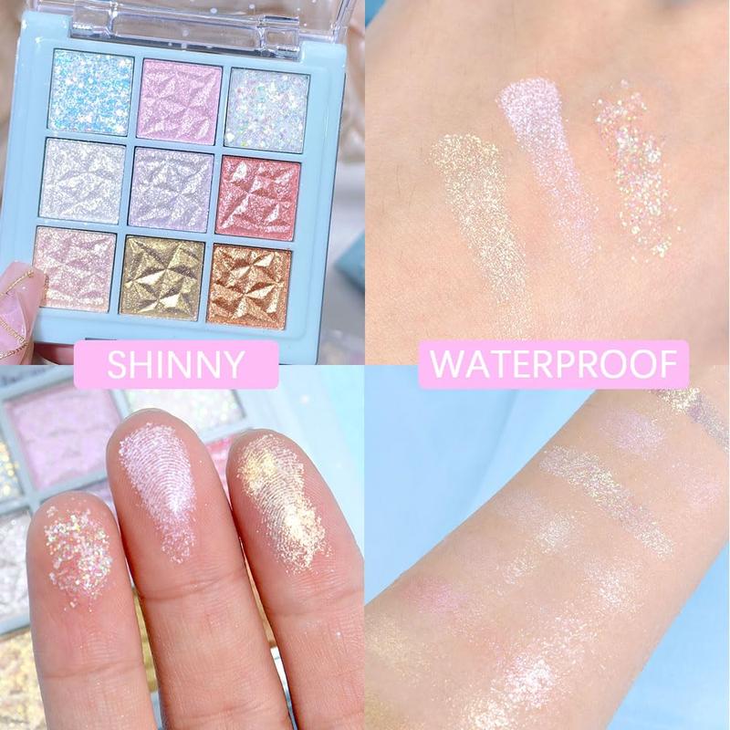 9Colors Sparkly Shimmer Eyeshadow Palette Makeup - White, Pink, Purple, Golden, Brown