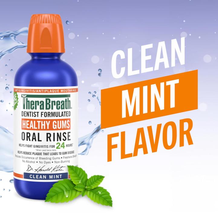 TheraBreath Healthy Gums Mouthwash Clean Mint, Antigingivitis, Dentist Formulated, 16 Fl Oz (2-Pack) Oral Restore