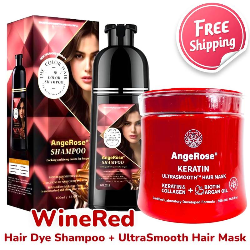 AngeRose Upgraded Formula Hair Color Shampoo – New Packaging, Instant Grey Coverage, Available in Wine Red, Chestnut Brown, Nature Black and Purple, Perfect Gift for Women & Men, Gentle Hair Dye Salon Haircare