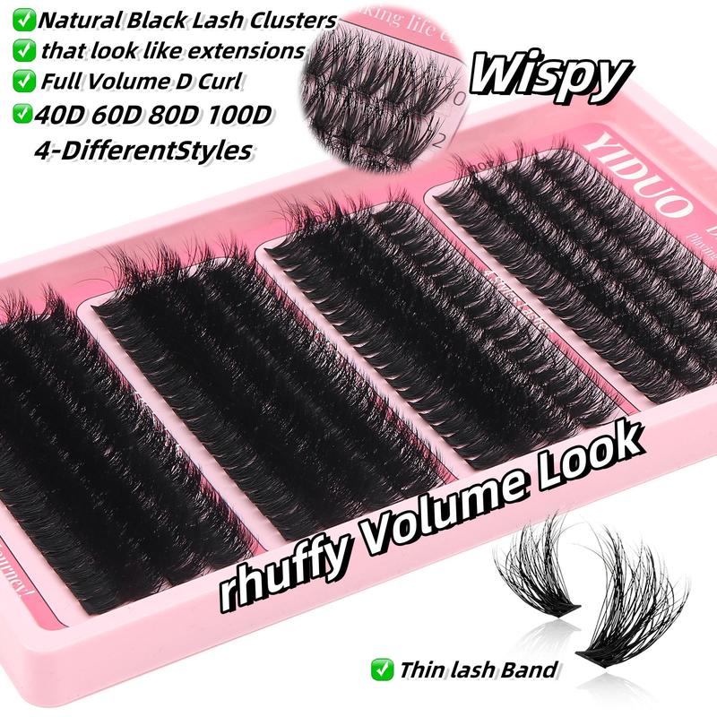 Fluffy False Eyelashes Kit, 4 Styles 10-18mm Individual Eyelashes Extensions Kit with Lash Bond & Lash Remover & Lash Applicator & Eye Makeup Brush, Christmas Gift