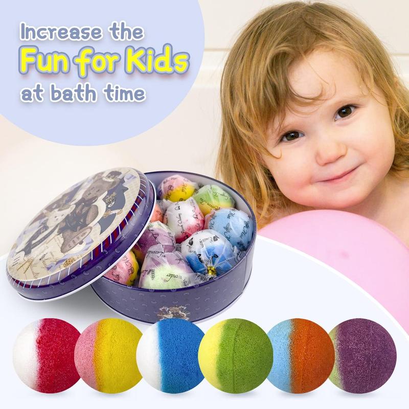 Bath Bombs for Kids,12+1 Squeak toy Bath Bombs with Surprise Crystal Toys Inside, Handmade and Organic Bubble Bath Bombs with Gift Tin Box, Birthday Christmas Easter Gift for Girls and Boys Body Care Cocoa