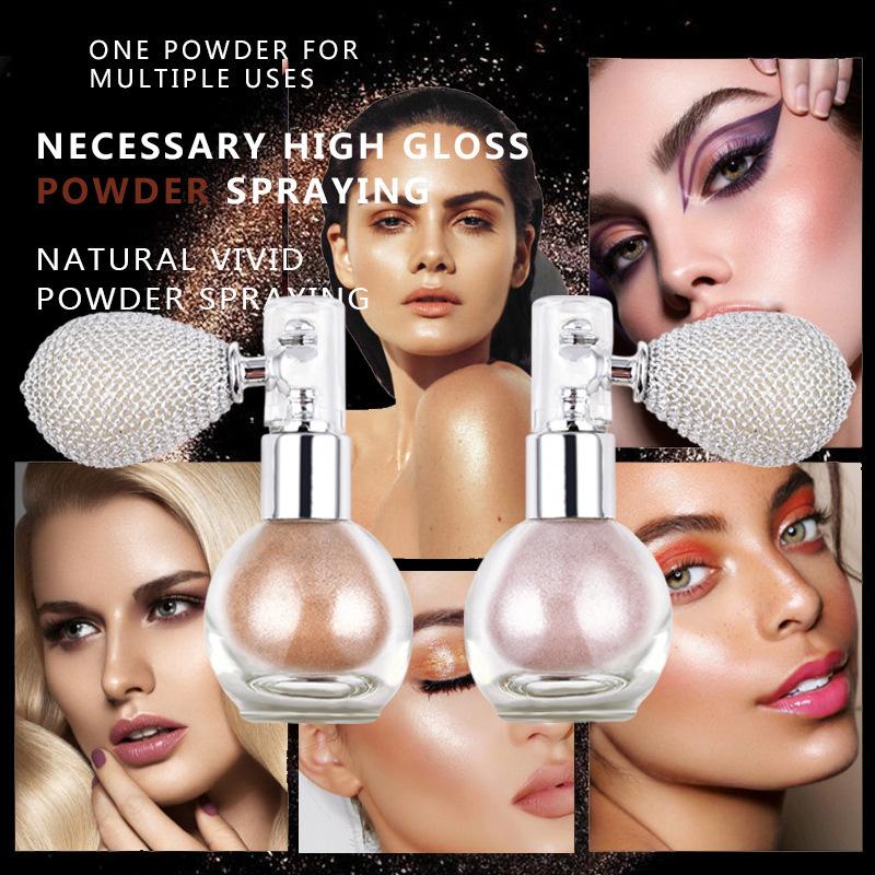 Diamond Highlighter Powder Spray Waterproof High Gloss Glitter Body Bronzer Highlight Powder Face Contour Illuminator Makeup Shimmer Cosmetic,Shimmer Sparkle Powder Makeup Spray, for Face Body Cosmetic   Oil Pearl