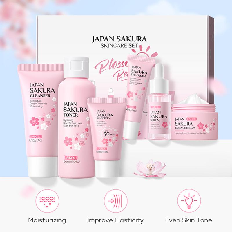 Skin Care Set JAPAN SAKURA Women Beauty Gift Sets Skin Care Kit with Cleanser,  Toner, Lotion, Serum, Eye Cream, Face Cream Travel Kit for Women Teen Girls Mom  Daughter TSA-friendly Sizes 6pcs facial sheet moisturizer Skin Repair Comfort