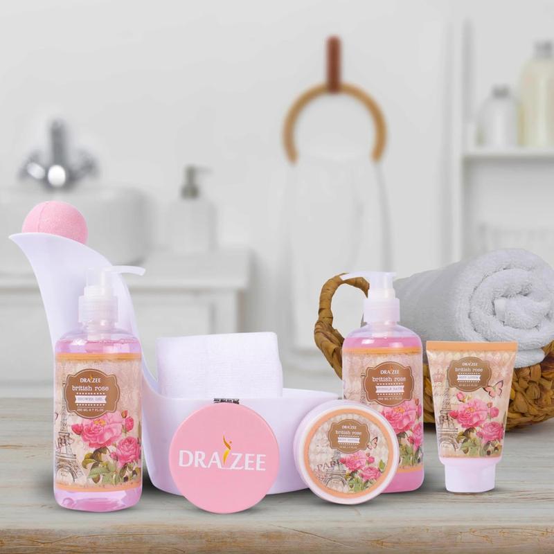 Bath and Body Gift Set - 8 Pcs Luxury Rose Scented Heel Shoe Spa Gift Set for Women - Shower Gel, Bubble Bath, Body Butter, Body Lotion & More - Christmas Gifts for Women, Gift for Mom - Draizee