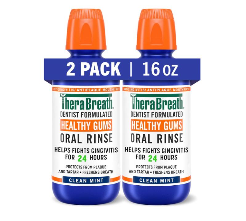 TheraBreath Healthy Gums Mouthwash Clean Mint, Antigingivitis, Dentist Formulated, 16 Fl Oz (2-Pack) Oral Restore