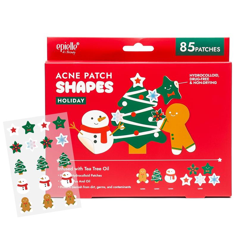 Acne Patch Shapes Holiday Edition 85ct | Hydrocolloid Dressing, Tea Tree | Fun for Parties, sleepovers, Girls' Nights, Christmas Party, Girl's gift