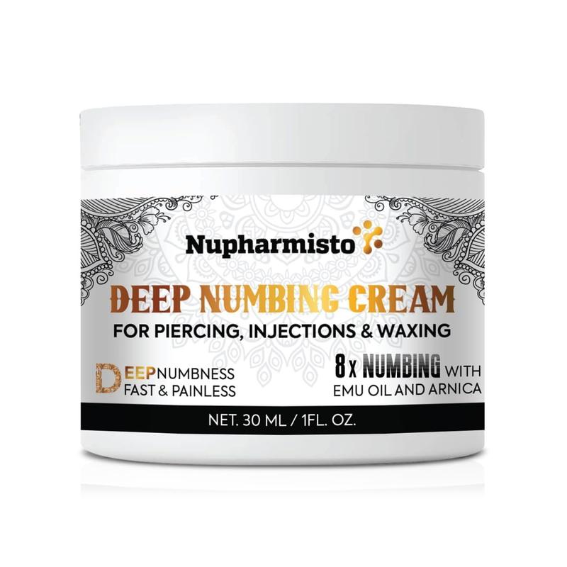 Deep Numbing Cream for Piercing, Injections& Tattoos, Fast Numbing for Waxing, 7 Hours Maximum Strength Painless Numbing Cream for Injections, 8x Numbing with Emu Oil and Arnica. 30ml 1oz