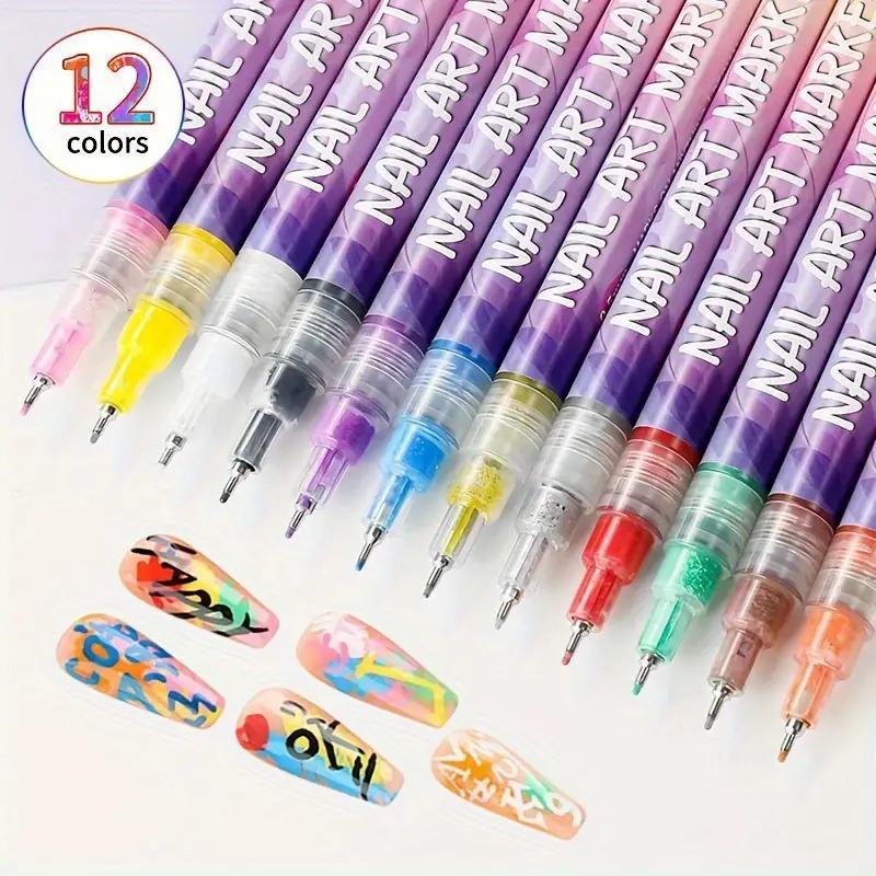 Professional Nail Art Pen Set, 12 Colors Acrylic Paint Pen with Quick Drying, Precision 3D Doodle, Dot Stitching, and Long-lasting Design for Home and Salon, Christmas Gift