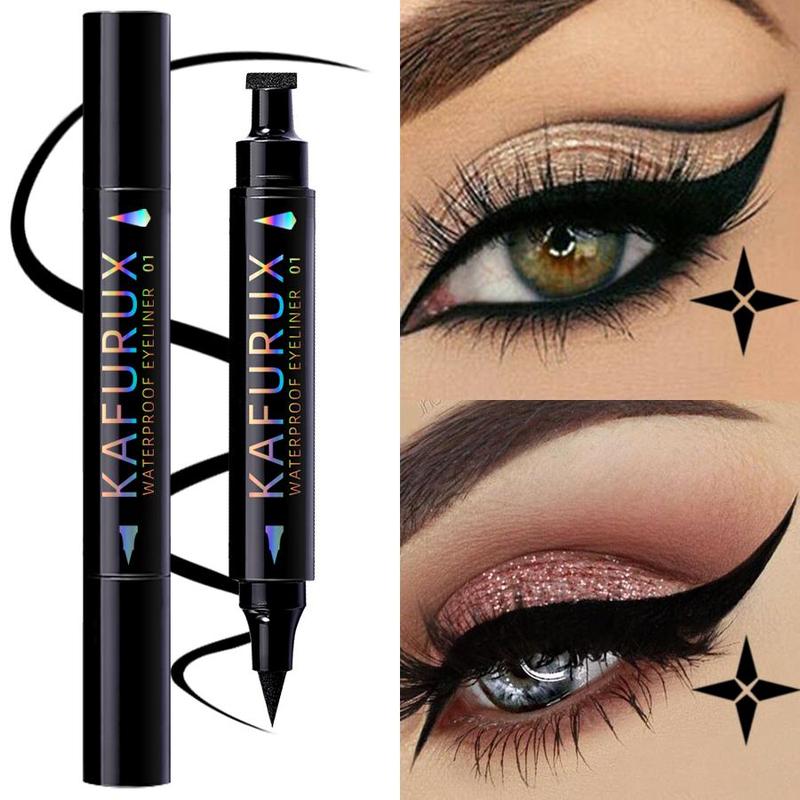 2 in 1 Double-ended Winged Cat Eye Stamp & Felt-tip Eyeliner Pen for Christmas Gift, 1 Count Waterproof Long Lasting Eyeliner, Eye Makeup Tool for Women