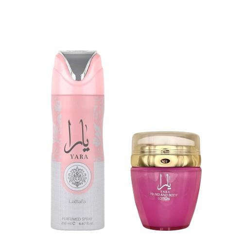 Lattafa & Ard Al Zaafaran Perfumes | Yara Body Spray + Hand & Body Lotion Bundle | Body Spray 200ml | Lotion (1.5 oz) | Fruity - Floral