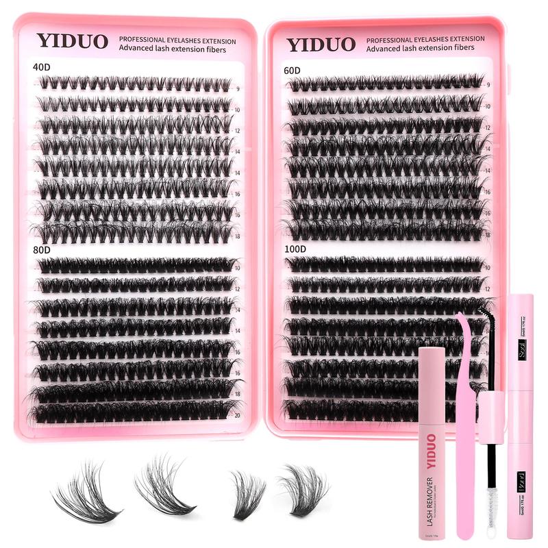 D Curl Mixed Size Individual, False Eyelashes Clusters, Lash Clusters Kit with Eyelash Bond & Seal Glue & Lash Remover & Portable Lash Tweezers, 1 Set Natural Look Eyelash Extensions, Self Grafting Eyelash Clusters, Fall Gift, Christmas Gift