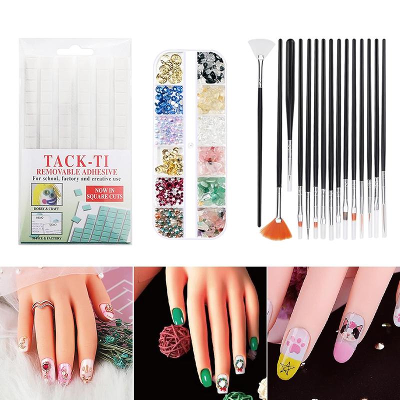 Practice Hand for  Nails, Mannequin Hands for Nails Practice,   Hand Manicure, Flexible Bendable  Hand with 100 count  Tips,Painting Pen, Clay and  Rhinestones