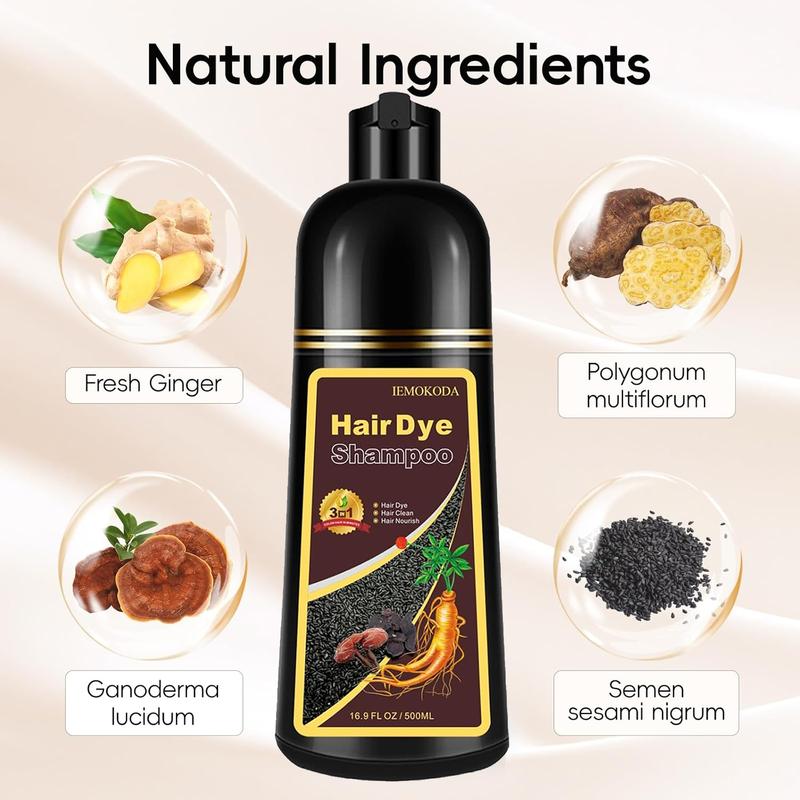 Hair Dye Shampoo 3 in 1, Herbal Shampoo Hair Dye for Women Men, Grey Coverage Shampoo 500ml Haircare