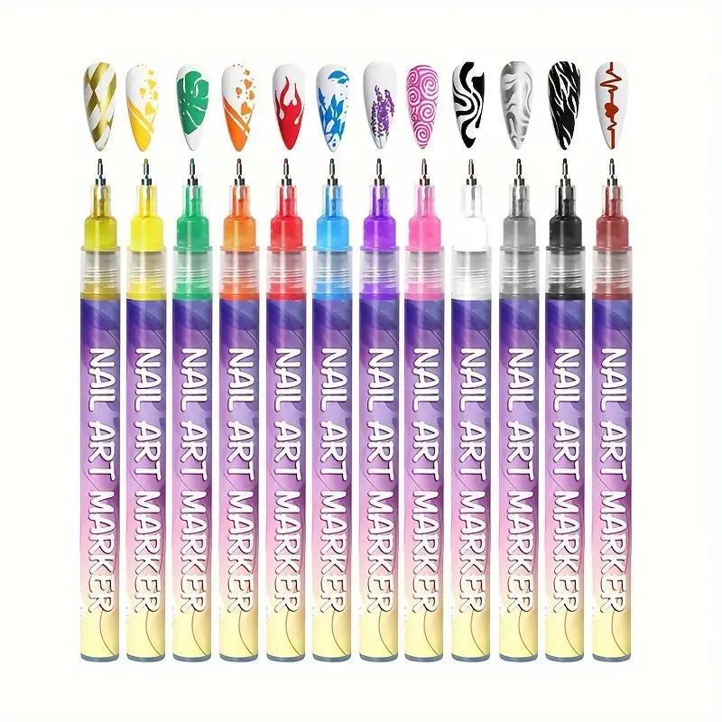 Professional Nail Art Pen Set, 12 Colors Acrylic Paint Pen with Quick Drying, Precision 3D Doodle, Dot Stitching, and Long-lasting Design for Home and Salon, Christmas Gift