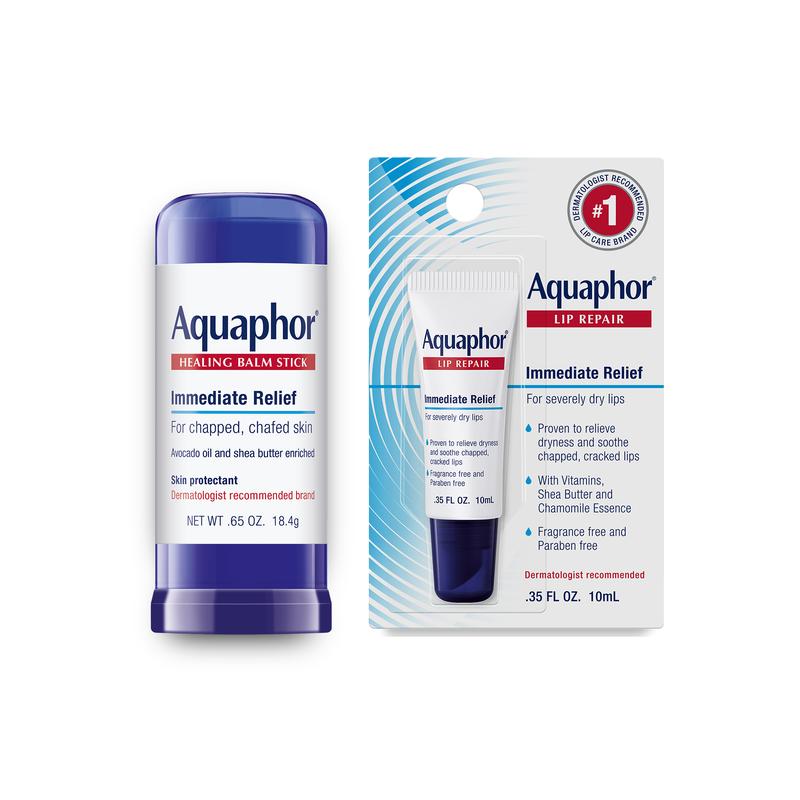 Beauty Bundle: Aquaphor Healing Balm Stick, Skin Protectant 0.65 Oz Stick and Aquaphor Lip Repair .35 fl. oz. Carded Pack