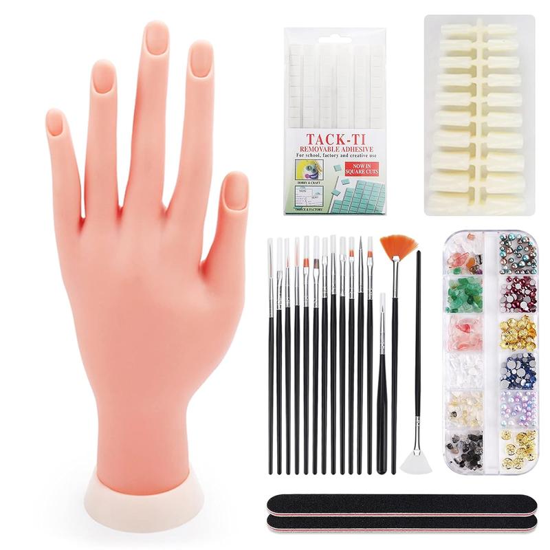 Practice Hand for  Nails, Mannequin Hands for Nails Practice,   Hand Manicure, Flexible Bendable  Hand with 100 count  Tips,Painting Pen, Clay and  Rhinestones