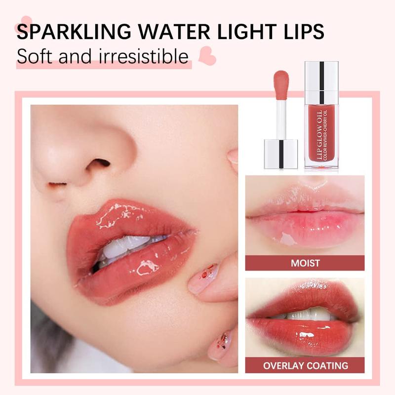 Hydrating Lip Glow Oil, Lip Oil Gloss Transparent Toot Tinted Nourishing Long Lasting Repairing Lightening Lip Lines (CLEAR) 0.2 OZ Glossy Moisturizing