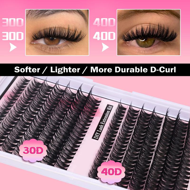 Perfect Lash Extension Kit DIY 280pcs Lash Clusters Eyelash Extension Kit, 9-16mm Mix 30D 40D Curl Individual Lashes Kit with Lash Bond and Seal Lash Tweezers for Self Use(30D&40D-0.07D-9-16MIX KIT) shinyslashes