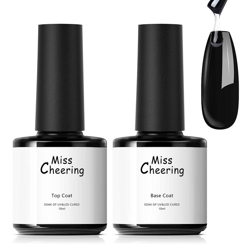 No Wipe Gel Top Coat & Base Coat Set, 1 Count Top Coat & 1 Count Base Coat, Shine Finish & Long Lasting Nail Art Gel, Nail Art & Nail Polish