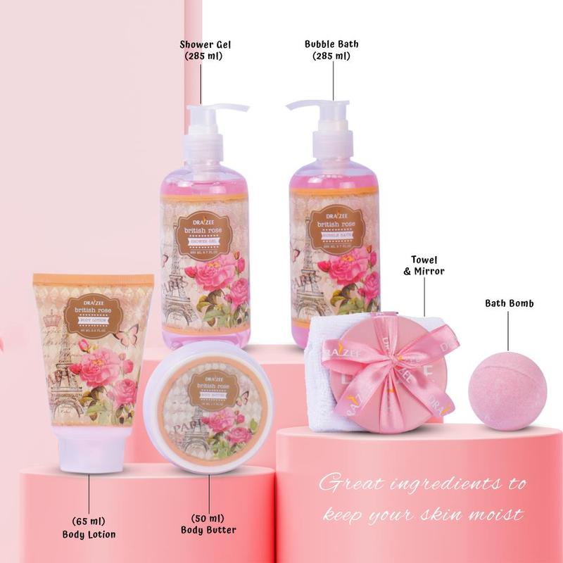 Luxury Heel Shoe Spa Gift Set for Women - 8 Pcs Christmas Gift, Rose Scented Bath Set w  Shower Gel, Bubble Bath, Body Butter, Body Lotion & More - Birthday Spa Basket, Gift for Mom by Draizee