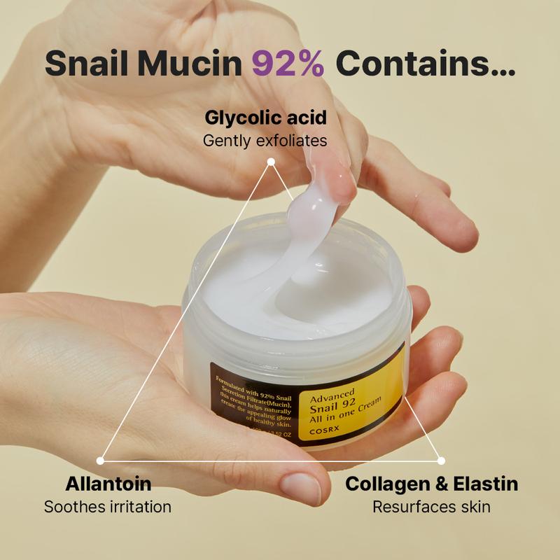 [COSRX OFFICIAL] Advanced Snail 92 All In One Cream (Tube, 50g) | 92% Snail Mucin, Redness Care, Soothing, Nourishing, Relieving snail slime