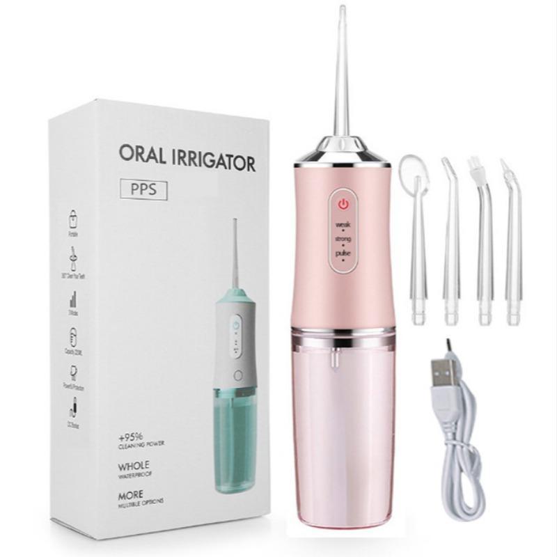 Electric Oral Irrigator for Christmas Gift, 1 Box Portable Rechargeable Water Flosser with 4 Counts Nozzles, Oral Irrigator for Home & Travel