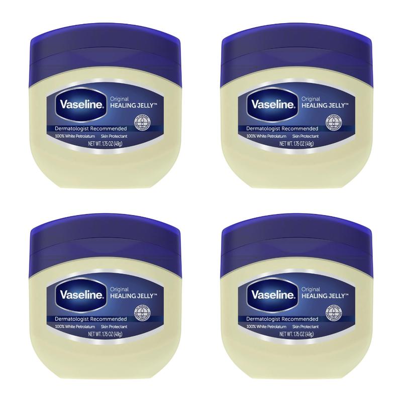 Vaseline 100% Pure Petroleum Jelly Original Unscented Body Moisturizer for All Skin Dryness, 1.75 oz - Pack of 4