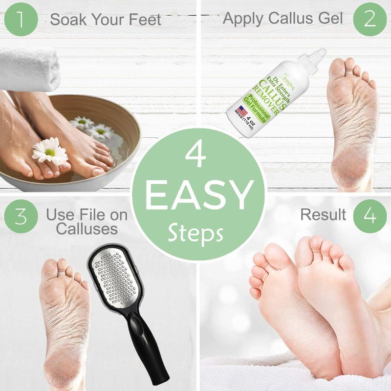 Callus Remover Gel & Foot File: Extra Strength Callus Remover for Feet, Foot Callus Remover Care, Pedicure Tools Supplies, Spa Kit, Dead Skin Scrubber, 4 oz Manicure Nail Nail Care Stainless Stainless Steel Steel Applicator Salon