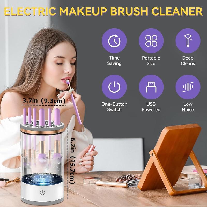 Electric Makeup Brush Cleaner, 3 in 1 Auto Spinning Makeup Brush Cleaning Tool, USB Makeup Brush Cleaner Tool with Makeup Brush Cleaning Mat, Christmas Gift