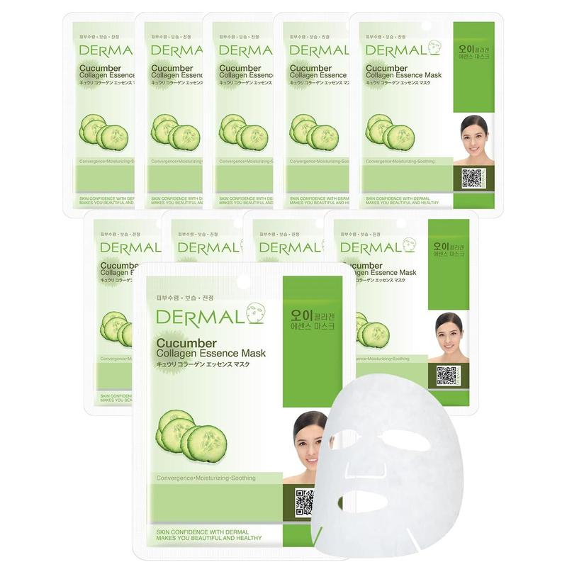 Cucumber Collagen Essence Facial Mask heet 23g ack of 10 - oothing & Moisturizing, Redness & unburn Relief, Daily kin Treatment olution heet Mask