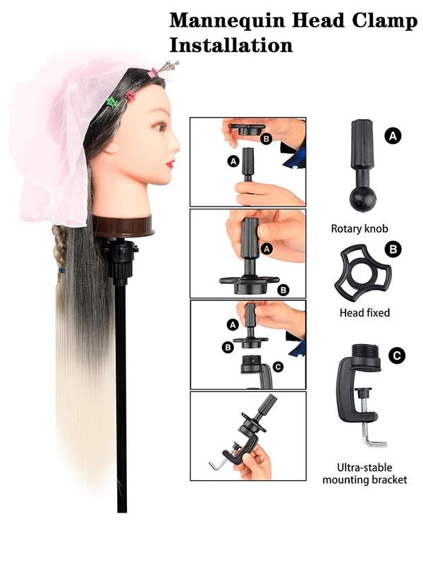 28 Inch Long Hairdresser Styling Head, Model Head Mannequin Head Training Head with Free Clamp & DIY Braiding Tools Set, Hair Styling Head for Girls