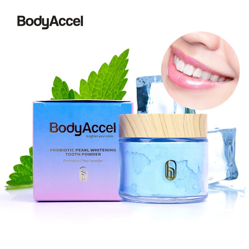 BodyAccel Natural Pearl Probiotic Whitening Tooth Powder | Effective Stain Removal | Promotes Oral Health | Refreshing Breath | Gentle & Safe Formula