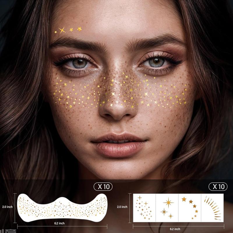 50 Pcs Gold Face Makeup Patches, Glitter Freckles Face Tattoo, Glitter Freckles, Sparkle Makeup Patches, Waterproof Face Glitter Speckles Patches for Women (Gold)