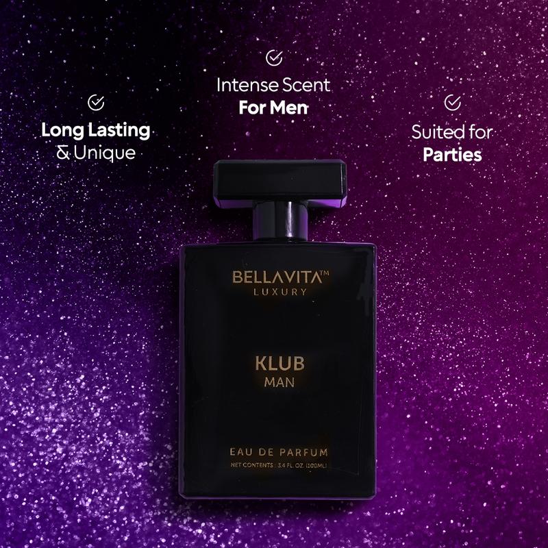 BellaVita Luxury's KLUB Man |  Eau De Parfum | Lemon, Birch & Musk | Long Lasting | Perfume for Men | Vegan Perfume | 100ml 3.3 Fl.oz