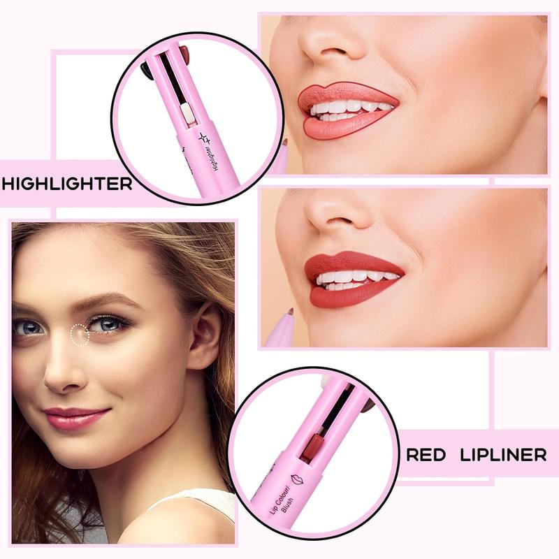 Multi-effect 4-in-1 Makeup Pen, Eyeliner, Contour Pen, Lip Liner, Brows Pen, Makeup Pen Color Lipstick, Portable, Multi-functional, Highly Practical, Long-lasting, Waterproof, Makeup Cosmetic