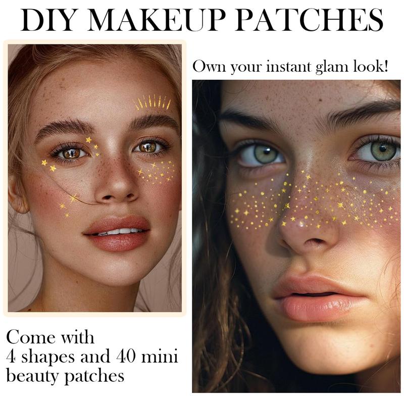 50 Pcs Gold Face Makeup Patches, Glitter Freckles Face Tattoo, Glitter Freckles, Sparkle Makeup Patches, Waterproof Face Glitter Speckles Patches for Women (Gold)